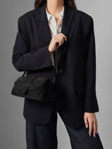 Sac Bandouli�re M Agnes Cuir Velours Etrier Noir agnes EAGV205M-vue-porte